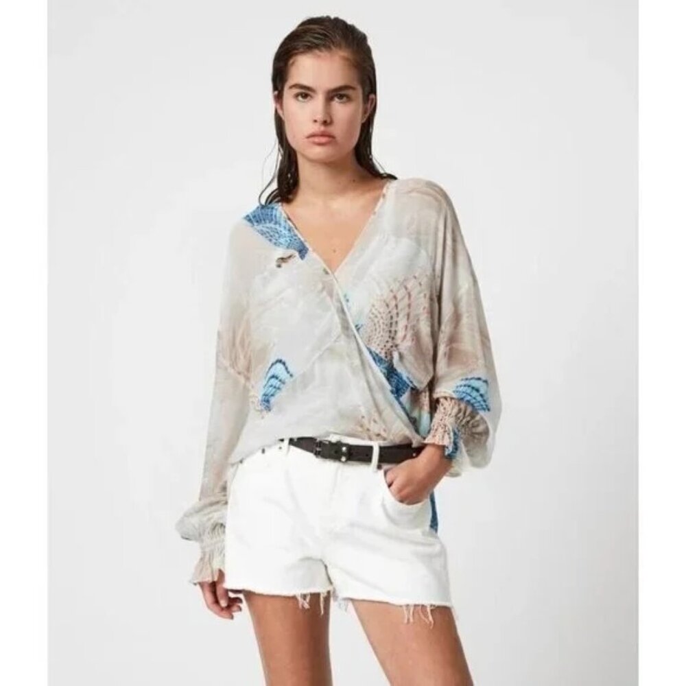 All Saints Penny Swoop‎ Bird Pattern Blouse Size 4